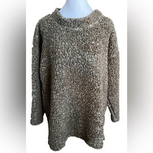 DYLAN Olive Green Oversized Sherpa Faux Fur Long Sleeve Tunic Top Size Large